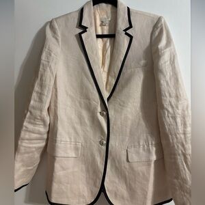 J.Crew Cream Tan Linen Blazer with Black Trim & Crest Buttons